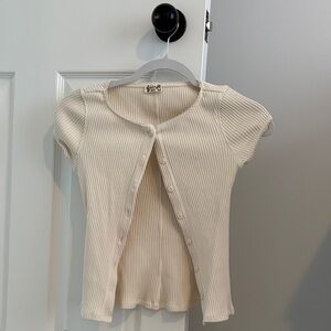 Free People Ivory Ribbed Knit Top